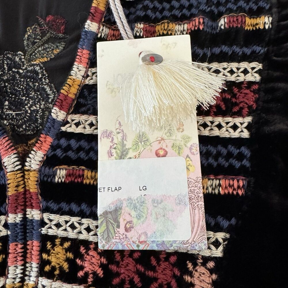 Johnny Was Sisilia Floral Embroidered Velvet Peasant Blouse Large Silk Boho NWT - Picture 5 of 12